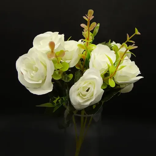 ramo rosas rococco artificiales seco 30cms 10 flores 4 cms color blanco 0
