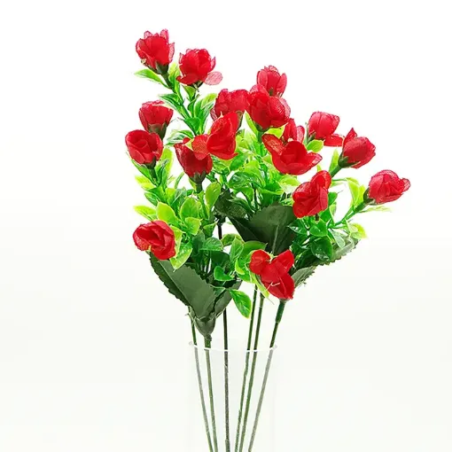ramo flores artificiales mini pimpollo 30cms 18 flores 2cms color rojo 0