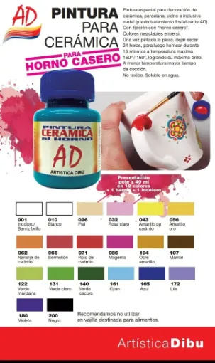 10 Pinturas Para Ceramica Al Horno Ad Colores Surtidos 40cc