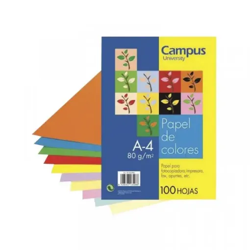 papel colores campus 80grs medida a4 paquete 100 hojas 10 colores diferentes 0