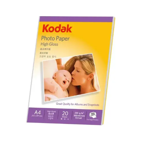 papel fotografico brillante super glossy kodak 230grs a4 paquete 20 hojas 0