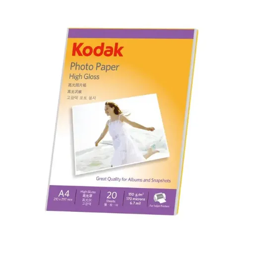 papel fotografico brillante super glossy kodak 150grs a4 paquete 20 hojas 0