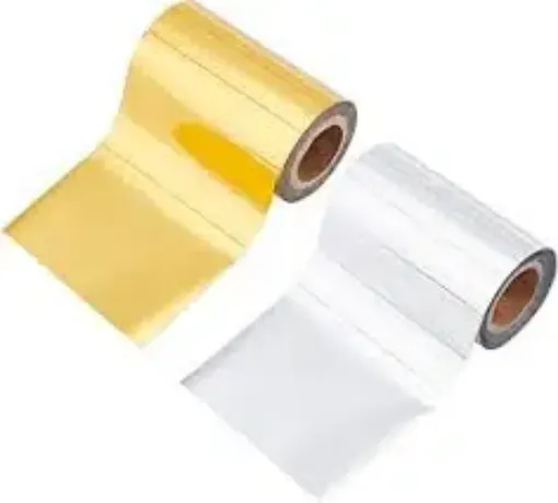 hoja dorada para estampar folha foil hot stamping 30mms ancho rollo 120mts color plata 0