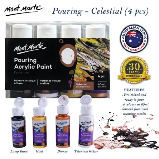 pintura acrilica para vertido arte fluido pouring mont marte set 4 colores x60ml celestial 0