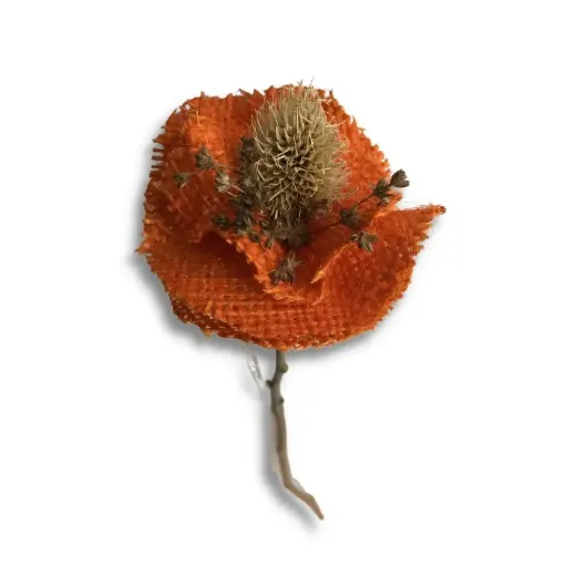 flor artificial artesanal 30cms modelo marimonia arpillera f007 color naranja 0