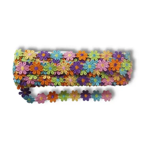 La Casa del Artesano-Galon cruni flores tejidas de 25mms de colores por  METRO