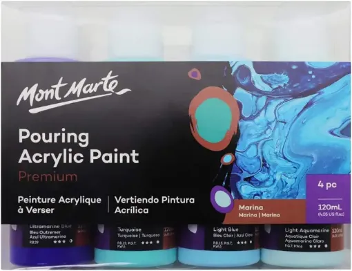 pintura acrilica para vertido arte fluido pouring mont marte set 4 colores x120ml marina 0