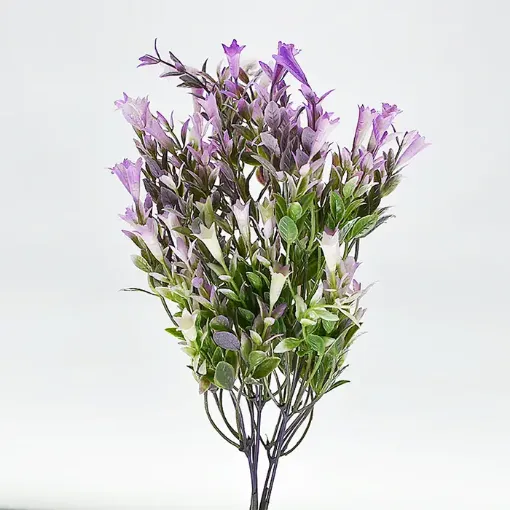 ramo flores artificiales hojas campanita 34cms x5 varas color violeta 0