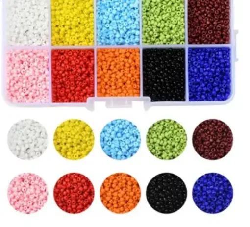 cuentas mostacillas 2mms orificio 1mm set x8000 uni 10 colores diferentes caja plastica 0