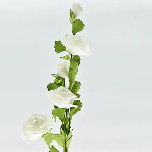 vara flores artificiales rositas goma eva 62cms x5 flores 6 5cms color blanco 0