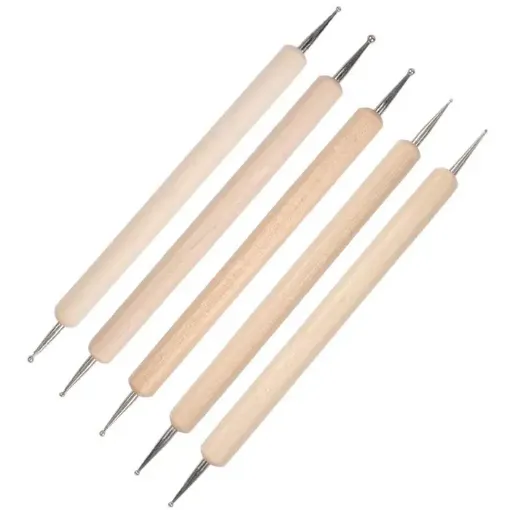 set 5 herramientas dobles para puntillismo grabado nail art dotting tool 13cms mango madera 0