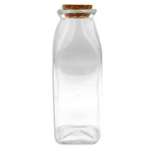 botella vidrio cuadrada 5 5x15cms 350ml tapon corcho 0