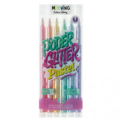 marcadores glitter pastel calidad superior mooving set 6 colores 0