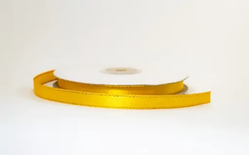 cinta satinada borde metalizado ancho 3 8 1cm por 5mts color amarillo oscuro oro 0