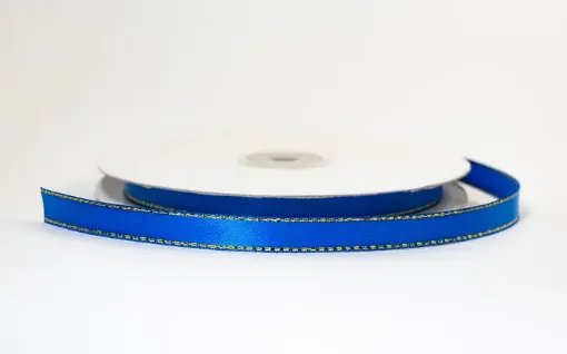 cinta satinada borde metalizado ancho 3 8 1cm por 5mts color azul royal oro 0
