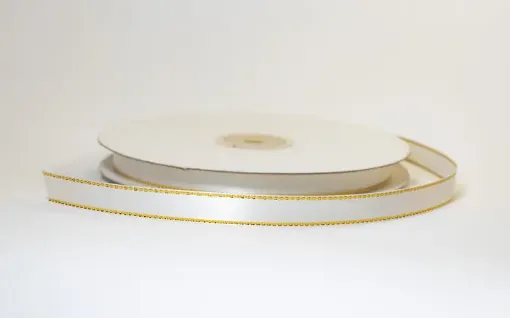 cinta satinada borde metalizado ancho 3 8 1cm por 5mts color blanco oro 0