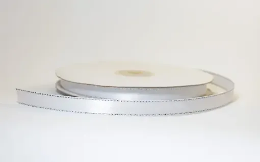 cinta satinada borde metalizado ancho 3 8 1cm por 5mts color blanco plata 0