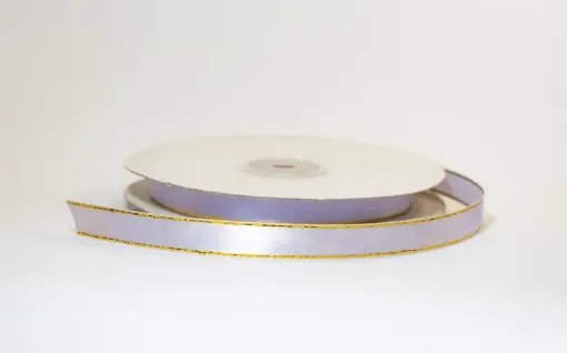 cinta satinada borde metalizado ancho 3 8 1cm por 5mts color lila oro 0
