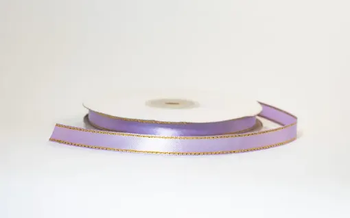 cinta satinada borde metalizado ancho 3 8 1cm por 5mts color lila oscuro oro 0