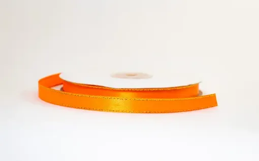 cinta satinada borde metalizado ancho 3 8 1cm por 5mts color naranja oro 0