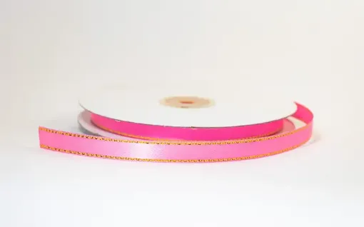 cinta satinada borde metalizado ancho 3 8 1cm por 5mts color rosado oro 0