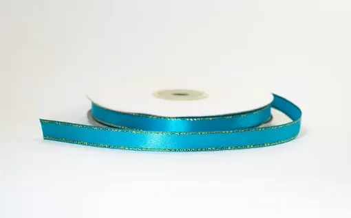 cinta satinada borde metalizado ancho 3 8 1cm por 5mts color turquesa oro 0