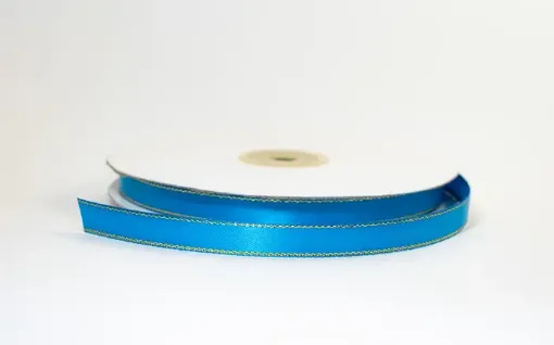 cinta satinada borde metalizado ancho 3 8 1cm por 5mts color turquesa oscuro oro 0