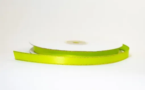 cinta satinada borde metalizado ancho 3 8 1cm por 5mts color verde claro oro 0