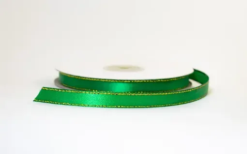 cinta satinada borde metalizado ancho 3 8 1cm por 5mts color verde oro 0