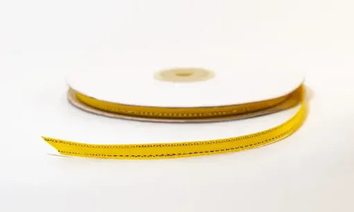 cinta satinada borde metalizado ancho 1 4 6mms por 5mts color amarillo oscuro oro 0
