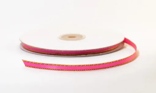 cinta satinada borde metalizado ancho 1 4 6mms por 5mts color rosado oro 0