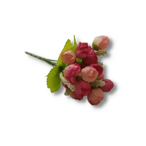 ramo bouquet pimpollos rococo primaveral x15 flores 2cms a2117 25cms color rosado combinado 0