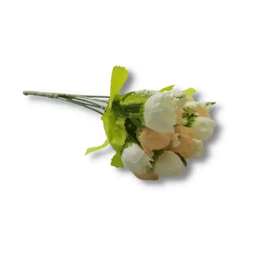 ramo bouquet pimpollos rococo primaveral x15 flores 2cms a2117 25cms color salmon combinado 0