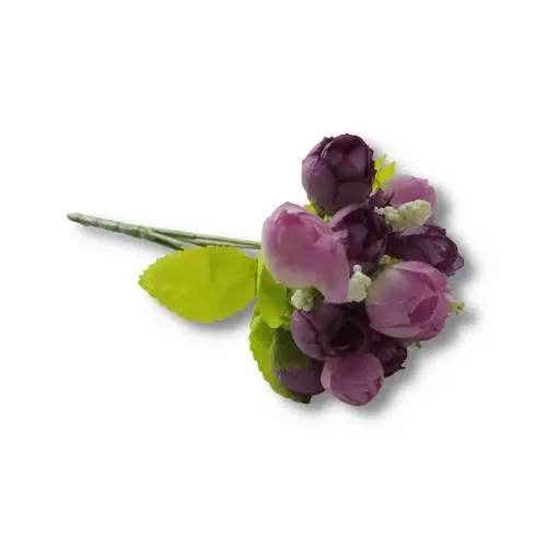 ramo bouquet pimpollos rococo primaveral x15 flores 2cms a2117 25cms color lila combinado 0