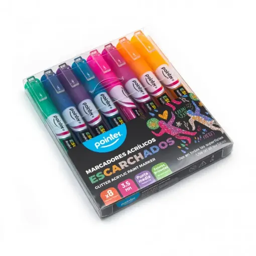 marcadores acrilicos pintura acrilica punta media 3 5mms pointer x8 colores escarchados glitter 0