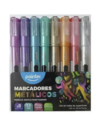 marcadores acrilicos pintura acrilica punta media 3 5mms pointer x8 colores metalicos 0