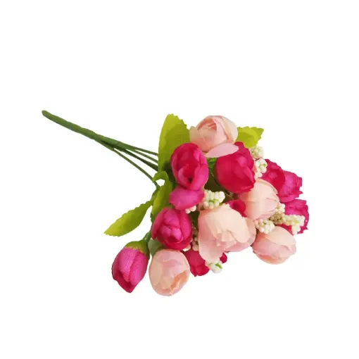 ramo bouquet pimpollos rococo primaveral x15 flores 2cms a2117 25cms color fucsia combinado 0