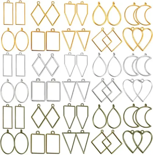 dijes metalicos geometricos para llaveros caravanas colgantes resina x10 formas color dorado 0