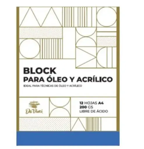 block para oleo acrilico libre acido da vinci a4 21x29 7cms 200grs por 12 hojas 0