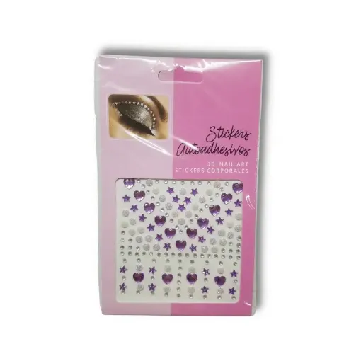 sticker piedras corporales autoadhesivo 3d nail art formas varias violeta cristal 0