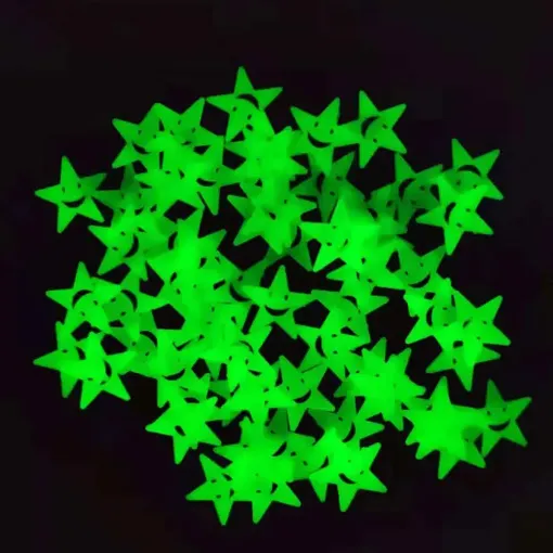 apliques decorativos sticker fluorescentes glow in the dark forma estrella carita 4cms color verde 0