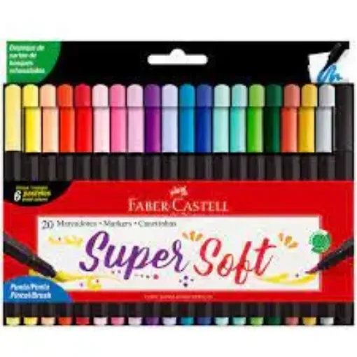 marcadores supersoft punta pincel pastel faber castell caja 20 colores 0
