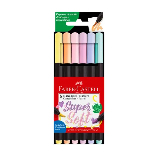 marcadores supersoft punta pincel pastel faber castell caja 6 colores 0