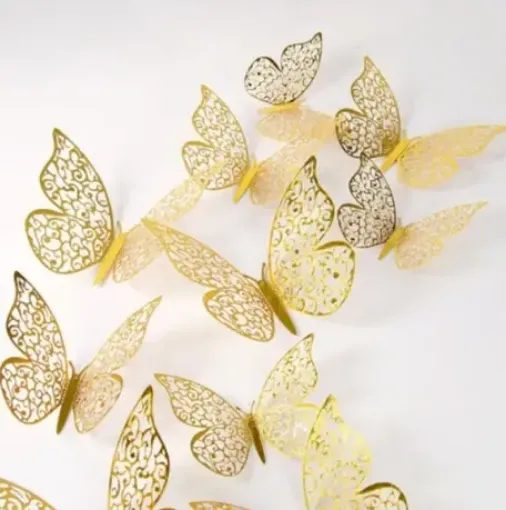 mariposas decorativas 3d caladas metalizadas oro x12unidades 8 10 12cms 0