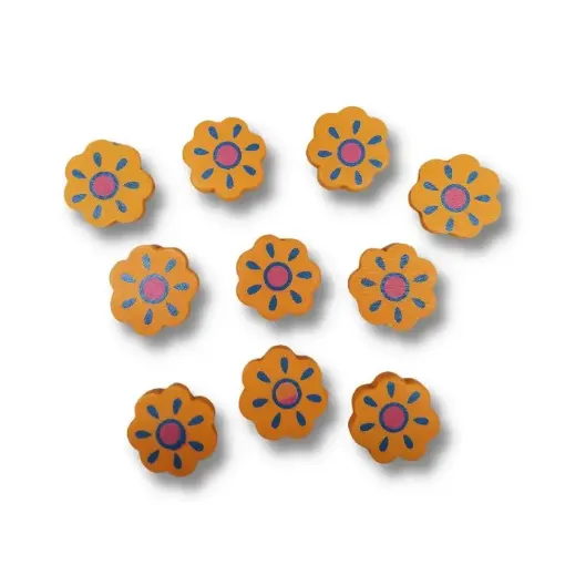 cuenta madera flor 20mms pintada colores por 10 unidades color naranja 0