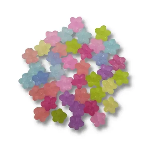 cuentas acrilico forma flor 15mms traslucidas multicolor x25gr 0