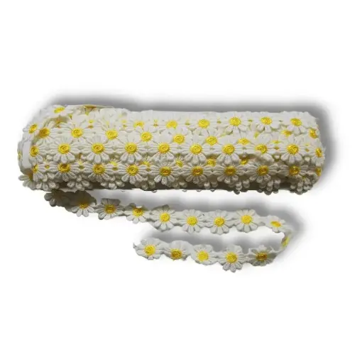 galon cruni flores tejidas 25mms por metro color blanco amarillo 0
