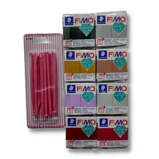 set 8 arcilla polimerica pasta modelar fimo effect colores metalicos perlados 14 estecas 0