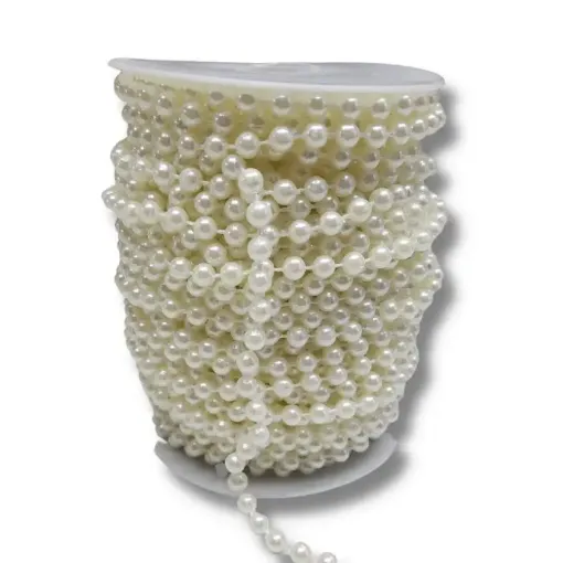 hilo guia cadena perlas unidas natural marfil 6mms rollo 30 metros 0