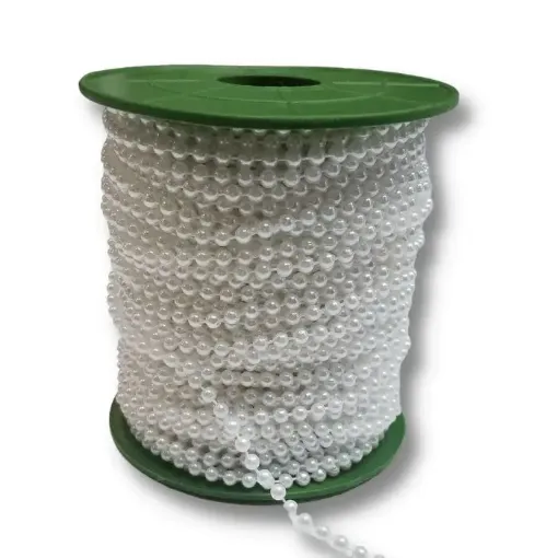 hilo guia cadena perlas unidas blancas 4mms rollo 50 metros 0